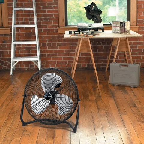 18 Inch High Velocity Fan With Metal Construction 3 Speed Settings Tilt Adjustable Head Heavy Duty Black Air Circulator in workshop
