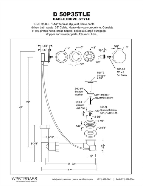 Heavy Duty Matte Black Bath Drain Plug With A Slick 35 Inch Cable Drive Pop Up Mechanism And Solid Brass Handle installation diagram.
