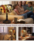 Stained Glass Butterfly Style Bankers Lamp With Handcrafted Design on desk in cozy living room setting with family