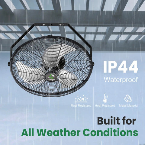 Solar Powered Outdoor Wall Mount Fan With Battery And Adjustable Thermostat 18 Inch Heavy Duty Metal Outdoor Fan