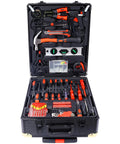 Open case of 969 Piece Hand Tool Kit With 4 Drawer Rolling Toolbox Storage Case For Home And Garden Repairs, showcasing various tools.