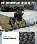 Person in wheelchair using Two Pack Heavy Duty Rubber Curb Ramp With 2 Inch Rise For Cars SUVs Trucks And Trailers, slip-resistant surface
