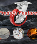 6 Inch Industrial Grade Caster Wheels Set Of 4, Heavy Duty Polyurethane Casters With Dual Ball Bearing, product features