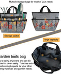 Floral Garden Tool Tote Organizer Bag With 8 Roomy Pockets, Durable 600D Oxford Exterior, Reinforced Bottom For Upright Stability
