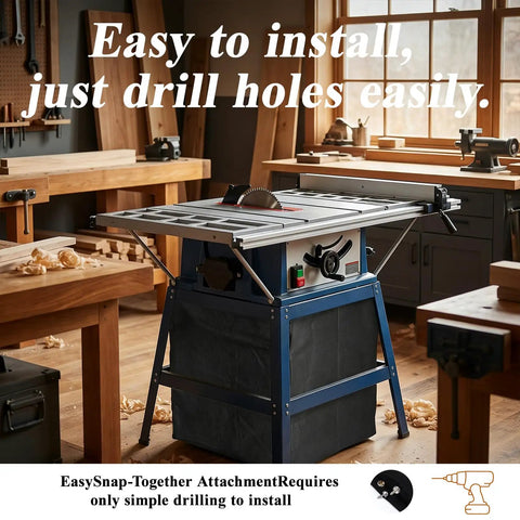 Heavy Duty Table Saw Dust Collector Bag With Twelve Snap Locks, real deal woodworking debris catcher for open stand tablesaws, black cotton bag