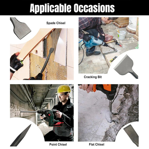 Beefy SDS Plus Rotary Hammer Tile Chisel Set 4 Piece Kit Includes Pointed Flat Scraping And Tile Spade Bits For Demolition Uses