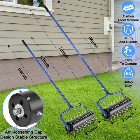 Rolling Lawn Aerator With A 21 Inch Roller And A 75 Inch Adjustable Handle No Assembly Required Heavy Duty Spike Roller