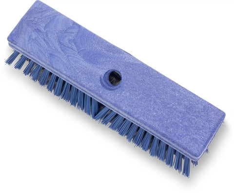 Built Like A Tank 10 Inch Replacement Floor Scrub Brush Head With Standard Acme Thread Fitting For Concrete Decks And Commercial Kitchens Heavy Duty Workhorse Blue Bristles on white background.