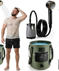 On The Go Camp Shower System For Camping With 8000mAh Battery LED Display USB C Charging 25L Foldable Water Bucket 5 Level Spray