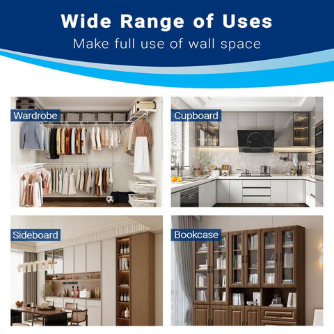 Click On 4 Pack Wire Shelf End Brackets For Closets And Garages Along With Heavy Duty Rack Clips And Built In Screws for wardrobe, cupboard, sideboard, and bookcase.