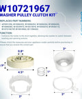 Washer Pulley Clutch Kit And Drive Belt For Whirlpool Kenmore Maytag 2 Piece Set Replaces W10006356 details and dimensions