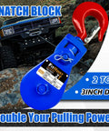 Snatch Block With Hook For Tow Truck Use, 2 Ton Capacity, 3/8 Inch Wire Rope, 3 Inch Pulley, Heavy Duty Pulley System With Drop-Side Design For Safe, Fast Hookups And Effortless Heavy Lifting.