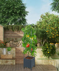 Raised Garden Bed Planter With Trellis For Climbing Veggies And Tomatoes, Outdoor Tomato Cage On Wheels, 56.7 Inch Tall Grow Box in garden