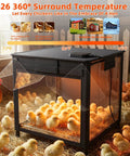 All-In-One Chick Brooder Box With Adjustable Temperature 77 To 95 F, 9 Hour Timer in use with chicks inside a coop with glowing heat.