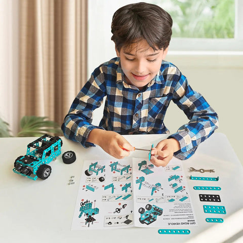 Child assembling Buildable 3D Metal Engineering Kit With 194 Piece STEM Set For Ages 8 To 16 Develops Logic Skills And Spatial Reasoning