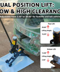 Heavy Duty Forklift Service Jack With 4 Ton Capacity 8000 Lb Low Profile Hydraulic Floor Jack in use showing dual lifting positions