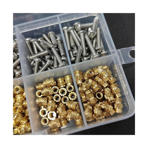 Copper Insert Nut And Bolt Set For M2.5 M3 M4 With Knurled Threads, 260-Piece All-in-One Handy Maintenance Kit, Everyday General Hardware For Quick Fixes, Solid Copper Build For Stable Fit in organizer box