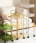 Sleek Clear Acrylic 2 Tier Rolling Utility Cart With Sturdy Handle And Smooth Lockable Wheels Compact Storage Trolley For Kitchen Bathroom Tight Spaces Easy Clutter Control Game Changer, displaying four carts in various colors.