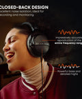 Person wearing DT 770 Pro X Wired Studio Headphones 48 Ohm Closed Back for Recording and Mixing, Professional Monitoring, Black.