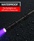 Waterproof Ten Pack UV Black Light Flashlights 395nm Mini Pen Light with Clip on wet surface in rain
