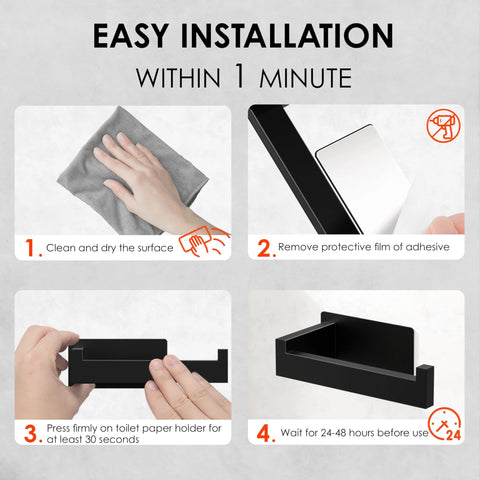 Easy installation guide for Matte Black Self Adhesive Toilet Paper Holder Wall Mount Rustproof SUS304 Stainless Steel