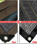 Heavy Duty Shade Cloth 70 To 90 Percent Sunblock Net close-up comparison showing reinforced edges and grommets versus standard seam