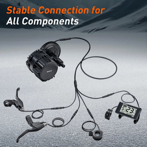 1T4 Cable Wiring Harness Ride Ready For Bafang BBS01 BBS02 BBSHD Mid Drive Motor With Display Thumb Throttle And Waterproof Connector 51 Inch Long For Trikes Cargo Tandem Ebikes