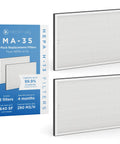 MA-35 Replacement Filter Pack 2-Pack for White and Silver Purifiers with box and two HEPA filters shown