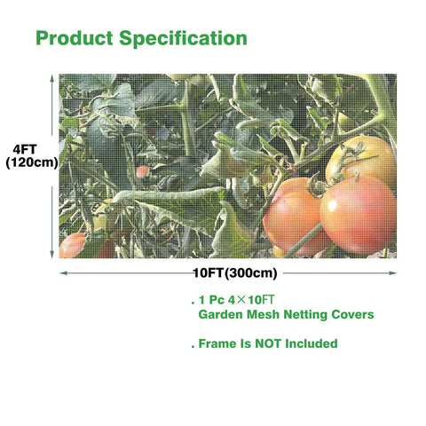 Four By Ten Foot Garden Netting Pest Barrier For Plants Keeps Bugs Out While Air Flows Fine Mesh 0.8mm By 1mm covering tomatoes