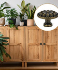Eight Pack Antique Brass Drawer Knobs For Cabinets And Dressers, Vintage Solid Round Cabinet Knobs, Single Hole Hardware For Refinished Furniture, 1.18 Inch Diameter, Timeless Retro Charm on oak cabinet doors