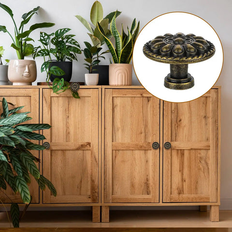 Eight Pack Antique Brass Drawer Knobs For Cabinets And Dressers, Vintage Solid Round Cabinet Knobs, Single Hole Hardware For Refinished Furniture, 1.18 Inch Diameter, Timeless Retro Charm on oak cabinet doors