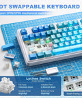 Dual 8K Wireless Mechanical Keyboard With Blue Lychee Switches, Sick Built In TFT Display, Dope Knurled Volume Dial, Win Mac Ready, showing hot-swappable keys and blue backlighting.