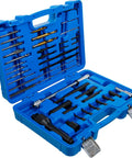 Open blue case showing Heavy Duty Glow Plug Puller And Thread Restoration Kit For M8 And M10 Diesel Blocks 41 Piece tools.