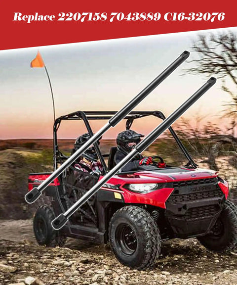 Top Shelf Front Window Lift Support Gas Struts 2 Piece Set For Polaris Ranger 2013 2025 heavy duty struts on off-road vehicle.
