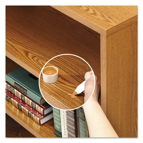 Using Restor It Quick 20 Minute Chip Repair Kit For Wood Plastic Formica Paneling And Other Hard Surfaces on wooden shelf