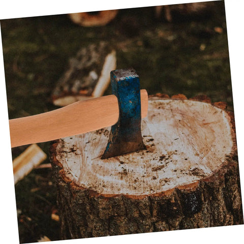 Beechy Beech Wood Axe Handle Replacement 10 Piece With Stainless Steel Wedges For Gardening And Firewood Splitting Easy Install And Durable Construction For Quick Install And Long Lasting Performance on axe in stump