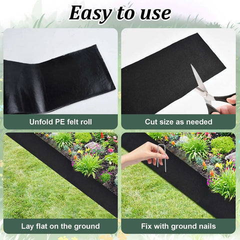 2 Pack Felt Mulch Roll For Landscaping 120 Inch By 5.9 Inch Cuttable Garden Edging Border With 20 U Shaped Stakes Weed Barrier Mat