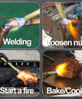 Propane Torch Head With 4.7 Foot Hose For Easy Reach And Precise Work MAP Pro Gas Torch Kit used for welding, loosening nuts, starting fire, and baking or cooking.