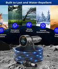 Highway Hero Three In One Car Power Cable For Starlink Mini, featuring blue LED and USB ports on a scenic background.
