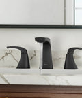 Widespread Bathroom Sink Faucet With Matte Black Finish, 8 Inch Centers, Dual Handle, 3 Hole Deck Mount, running water