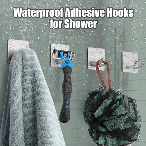 Heavy Duty Shower Hooks Razor Holder Set in Stainless Steel Brushed Nickel Adhesive Wall Hooks Four Pack for Razors Phones Scissors and More Versatile Straight Mount Bathroom Organizer