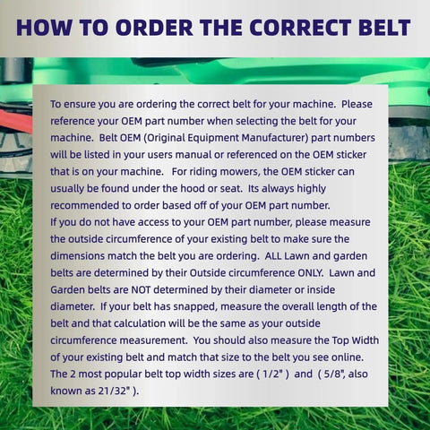 Guide on ordering Traction Drive Belt 120-9470 for 30 Inch TimeMaster mowers; measures for fitment on models 20199 to 21816
