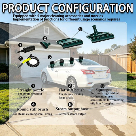 Accessories and nozzles for Heavy-Duty Professional Portable Steam Cleaner With 30 Second Quick Heat Up for deep cleaning.