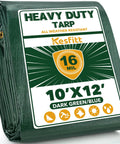 16 Mil Heavy Duty Waterproof Tarp With Metal Grommets, Reversible Dark Green And Blue Poly Tarp, 10x12 Ft Outdoor Shelter