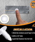 Top Notch Heavy Duty Christmas Fasteners And Vapor Barrier Clips In 1 Inch White, 500 nylon fasteners being installed in a wall.