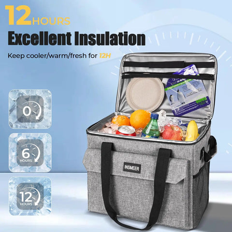 Open insulated lunch bag from Rolling Cooler With Mini Lunch Bag 50 Can Capacity Collapsible Hard Liner With Wheels 2 In 1 Portable Trolley Cart