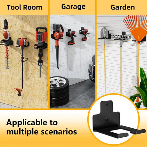 Garage Wall Mounted Storage Rack For Tools And Lawn Equipment Heavy Duty Tool Hanger with trimmers and garden tools