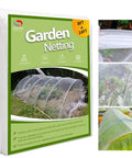 8x24ft Garden Netting Pest Barrier With 0.8mm Ultra Fine Mesh Plant Cover, packaged and installed on plants for protection