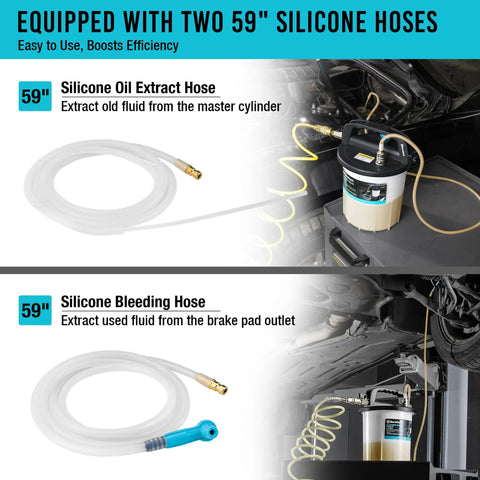 3L Pneumatic Brake Bleeder Vacuum Pump Kit with 59-inch silicone hoses for one-person operation in cars and motorcycles