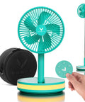 Rechargeable Portable Fan With USB-C, Wireless Battery Operated, 4 Speeds, LED Lighting, Remote Control, Mint Case, and storage case